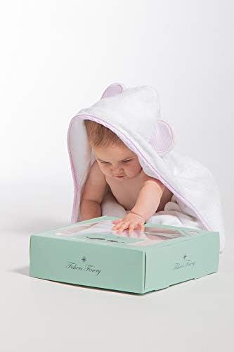 Set Fishers Finery Bamboo Viscose Baby Hooded Bath Towel & Washcloth - Unique Mitten Design (Blue)