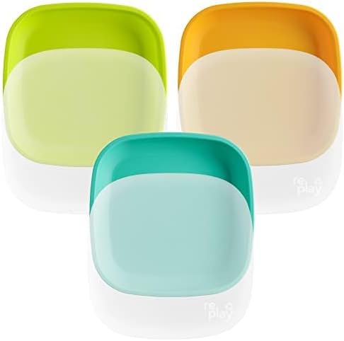 Re-Play Toddler Plates - 22 Oz. Deep-Walled Flat Kids Plates with 3