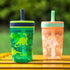 Zak Designs Kelso 15 oz Tumbler Set, Dino Camo, Leak-Proof Lid with Straw, Kids Cup Bundle