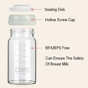 4 Packs, 6oz (4 COMI Wide Neck Glass Breastmilk Collection n Storage Bottle, with Screw Ring Sealing Disk; Re-markable