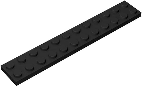 Classic Building Plate 2x12, 100 Piece Black Bulk Plates, Compatible with All Major Brick Brands (Colour: Black)
