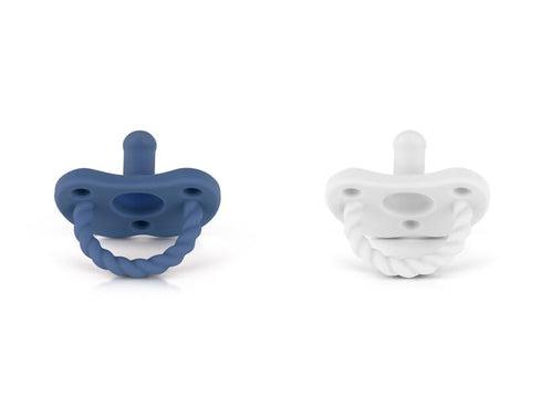 Set 2 Sweetie Pacifier Soother Baby Silicone Baby Pacifier Soft Silicone Certified BPA Free of (Navy Blue-White)