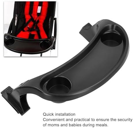 Black Universal Stroller Snack Tray with Cup Holder - Convenient Organizer