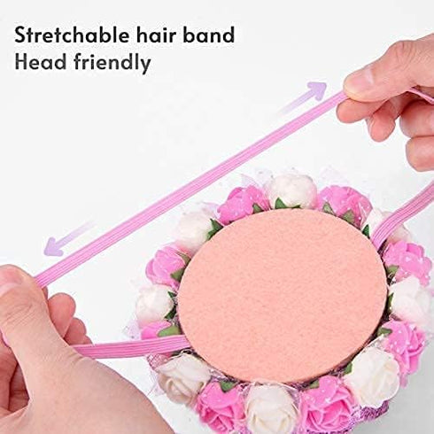 Baby Birthday Crown, Princess Tiara Girls Party Hat with Gold Glitter and Pink Roses for Decorations