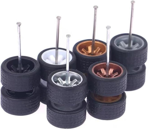 Sliver Wheels Rims Tires Set Alloy 1:64 Wheels,Scale Alloy Wheels Rubber Tires,Model Alloy and Accessories Tires Wheel Rubber