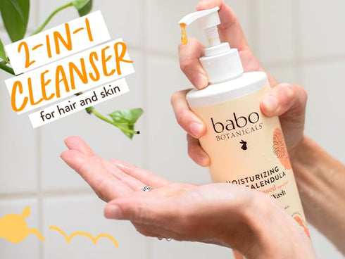 2-in-1 Babo Botanicals Moisturizing Oat & Calendula Shampoo & Wash Gentle Cleansing for Dry or Sensitive Skin Safe