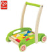 Hape Block and Roll Cart, Toddler Wooden Push and Pull Toy, Multicolored, L: 13.9, W: 11.1, H: 16.1 inch