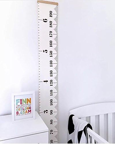 Kids Growth Chart, Wood Frame Fabric Canvas Height Measurement Ruler for Child's Room Decoration (White & Black)