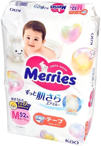 KAO Merries Air Through Tape M, 52 Sheets
