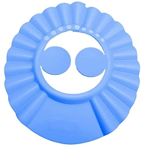 Shower Cap Bathing Cap with Earshield, Soft Adjustable Visor Hat for Safe Shampoo Shower Protection (BLUE)