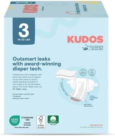 Generic 3, 58 Count, 14-24 lbs Kudos Chlorine Free Premium Diapers, Cotton-Lined - Size