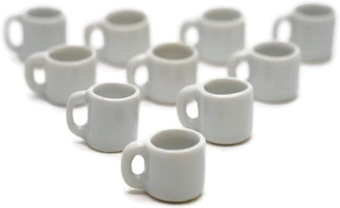 10 White Gray Coffee Mug Tea Cup 1.2 Cm Dollhouse Miniatures Food Kitchen