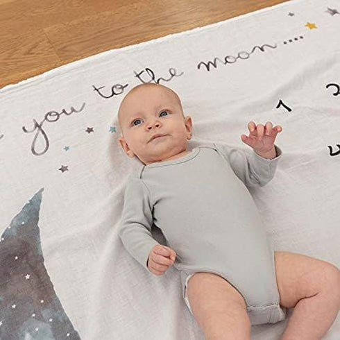 1-12 47x47 Pondering Pine Organic Baby Monthly Milestone Blanket Boy - Love You to The Moon and Back Blanket for Boys