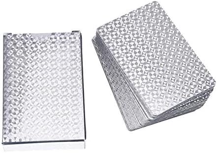 EAY Playing Cards Waterproof Plastic Poker Cards Luxury Sliver Foil Diamond Color Standard Size 52+2 Poker (Sliver)