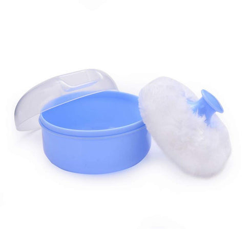 Pack of 2 Baby Body Cosmetic Powder Puff Sponge Box Case (Blue/Pink)