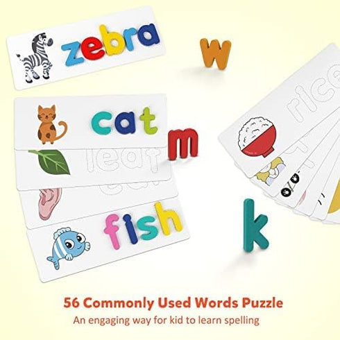 Set 3 4 5 Coogam Reading & Spelling Learning Toy, Wooden Letters Flash Cards Sight Words Matching ABC Alphabet