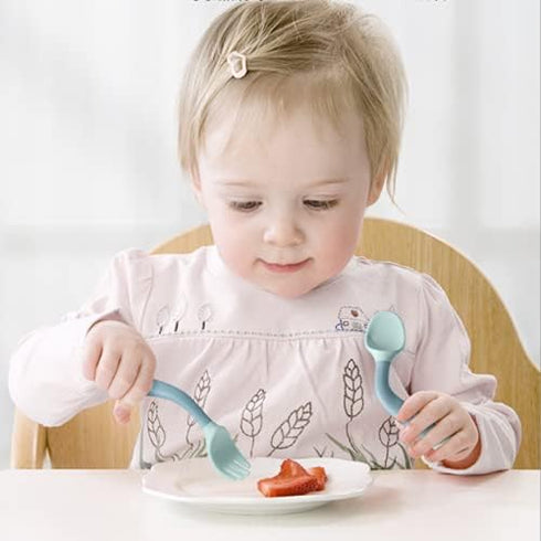 Toddler Utensils with Travel Case, Baby Spoon and Fork Set for Self-Feeding Learning (2 Set, Yellow & Green)