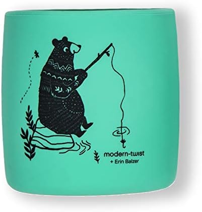 modern-twist Sip Set, Food-Grade Silicone, Waterproof, Dishwasher Safe, Reusable Cups – Green Bear Family, Pack of 2