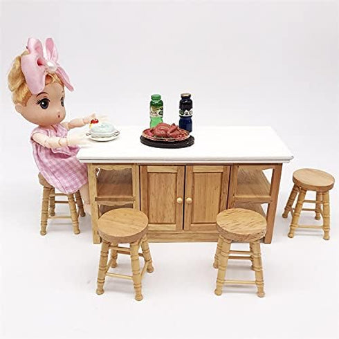 Miniature Counter Stool Dollhouse Furniture 2 PCS/Pack Wood Chair for Crafts Desktop Decor High Stool Mini Scene Ornament Model Round Bar Stool High Simulation Accessory