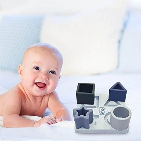 Baby Step Silicone Shape Sorter Puzzle for Toddlers 6-24 Months, Montessori Educational Toy, Blue
