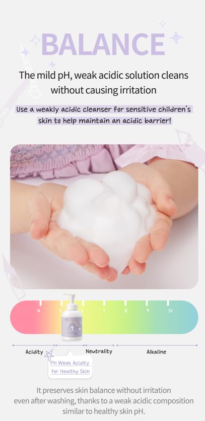 JUNG SAEM MOOL KIDS Mild Bubble Foam Facial & Body | pH Balanced Foaming Cleanser for Sensitive Young Skin |