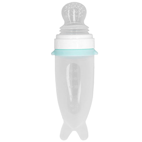 Silicone Baby Squeeze Bottle, Cute Shape Integrated Design Green Easy Clean Soft Silicone Squeeze Spoon Feeder for Infants for Rice Cereals
