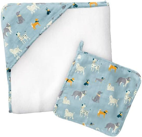 Stephen Joseph Baby Muslin Hooded Towel with Washcloth, Dog