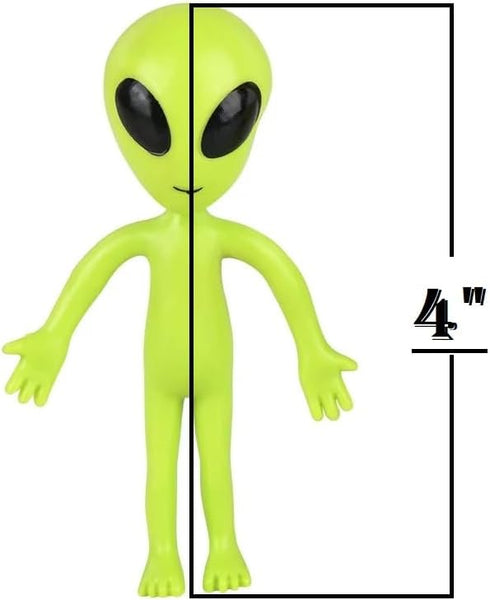 24 Pack (4") Bendable Rubber Neon Green Aliens - in a Display Box. Action Figures Bendable UFO Aliens Limbs Sensory