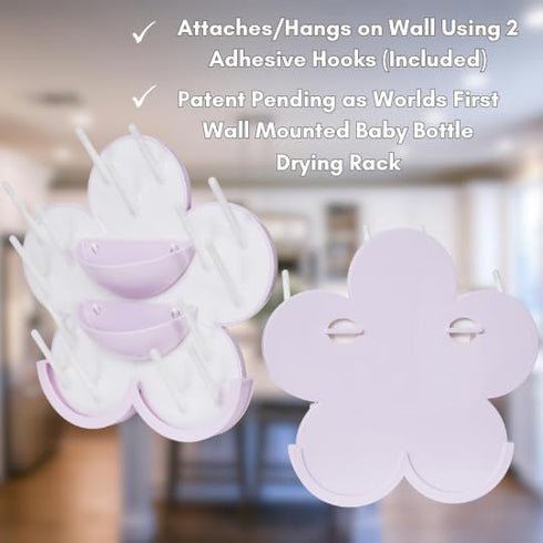 The Bottle Blossom 2 - Wall Mounted Baby Bottle Drying Rack for Bottles, Cups, Sippy Cups, Vertical Wall Hanging, Space