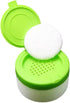 Happyupcity White Plastic Empty Baby Powder Puff Case with Green Sifter Lid Refillable