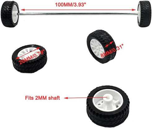 URIMPAVIDO 10PCS 20mm 5PCS (2X20MM) Small Toy Car Wheels Rubber Tire with Shaft Round Axles for for DIY Model Toy RC