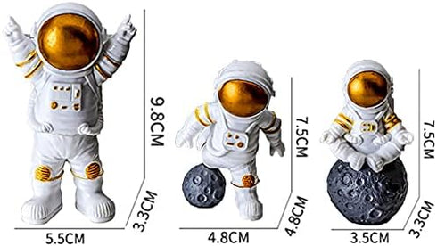 LUOZZY 3 Pcs Astronaut Figurines, Space Cake Toppers Decorations for Outer Space Cupcake (Golden)