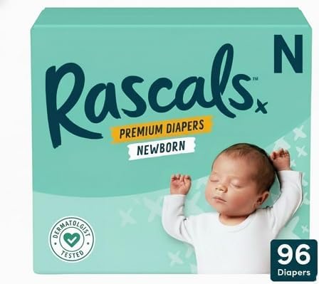 Generic Rascals Premium Diapers, Size NB, 96 Count