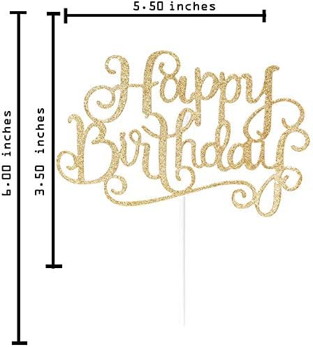 Flairs New York Happy Birthday Cake Toppers Decorations (Pack of 1 Cake Topper, Gold Glitter Happy Birthday)