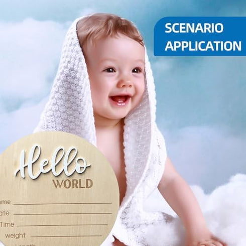 LZEDIRA 5.9 Inch Baby Announcement Sign, Wooden Hello World Newborn Welcome Sign, Birth Announcement Sign for Hospital