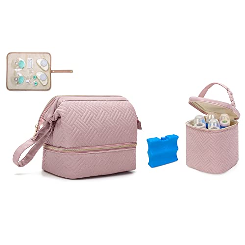 Fasrom Wearable Breast Pump Carrying Bag Bundle with Insulated Baby Bottle Cooler