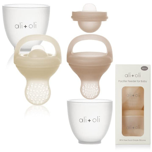 Ali+Oli (2-pc) Food & Fruit Feeder Pacifier Set (Oat & Coco), BPA-Free Silicone for Baby