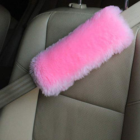 Soft Faux Car Seat Belt Cover Pad, Safety Seat Belt Strap for Adults and Children, Set of 2, Pink