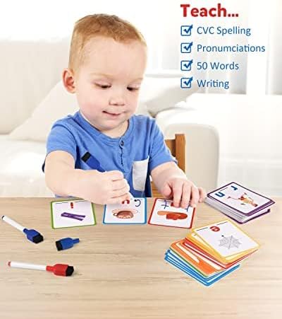 Coogam CVC Sight Words Flashcards, Short Vowel Spelling Game, Montessori Educational Writing Reading Toy Gift