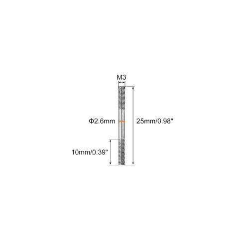 MECCANIXITY 304 Stainless Steel Push Rod Connector Double End Threaded Rod for DIY RC Car, Boat, Car, Airplane, Helicopter Model&DIY Material, M3x25mm, Pack of 2