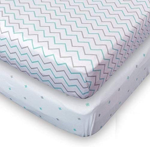 Ziggy Baby Crib Sheet Fitted Jersey Cotton (Chevron Cross Blue/Grey)