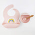 Silicone Rainbow Baby Bibs & Suction Bowl Set - BPA-Free Adjustable Bib with Food Catcher + Premium Utensils (Pink)