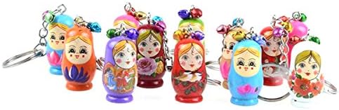 Toyvian 12PCS Nesting Dolls Key Chains, Wood Matryoshka Russian Dolls Key Rings Charms