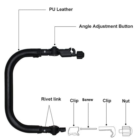 Universal Baby Stroller Bumper Bar, Adjustable Armrest Handle with Black PU Leather Cover