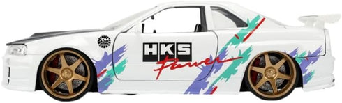 1:24 2002 (R34), 8+(Glossy Jada Toys JDM Tuners Die-Cast Nissan Skyline GT-R Opening Doors, Detailed Interior, Rubber