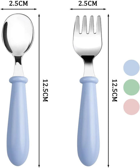 Pimoys 12 Pieces Toddler Utensils Set, Stainless Steel Baby Forks and Spoons, Safe Cutlery for Self Feeding