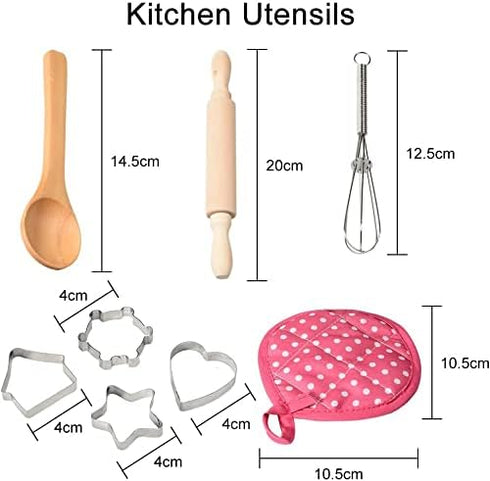 Acekid Set Kids,11pcs Chef for Kitchen Costume Role Play Kits, Girls Apron with Chef Hat,Cooking Mitt and Cookie