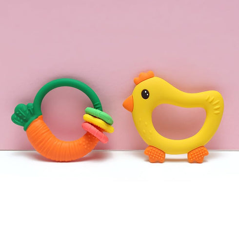3 Baby Teether with Easy-Hold Handle, Silicone, BPA-Free, Soothe Sore Gums, Textured for Sensory Development, Teethable