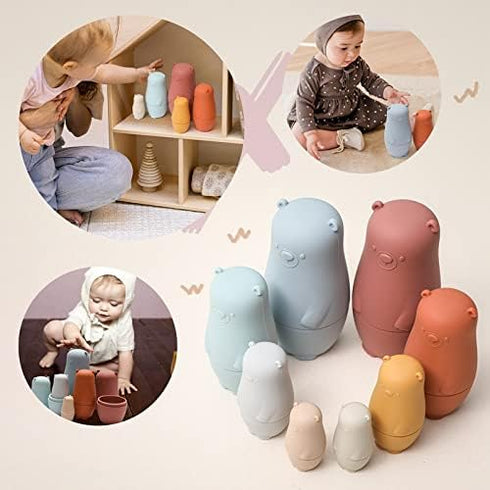 OESSUF Russian Nesting Dolls for Kids, Silicone Easter Toys, Montessori Educational Toy, Stacking Doll for Toddlers 3