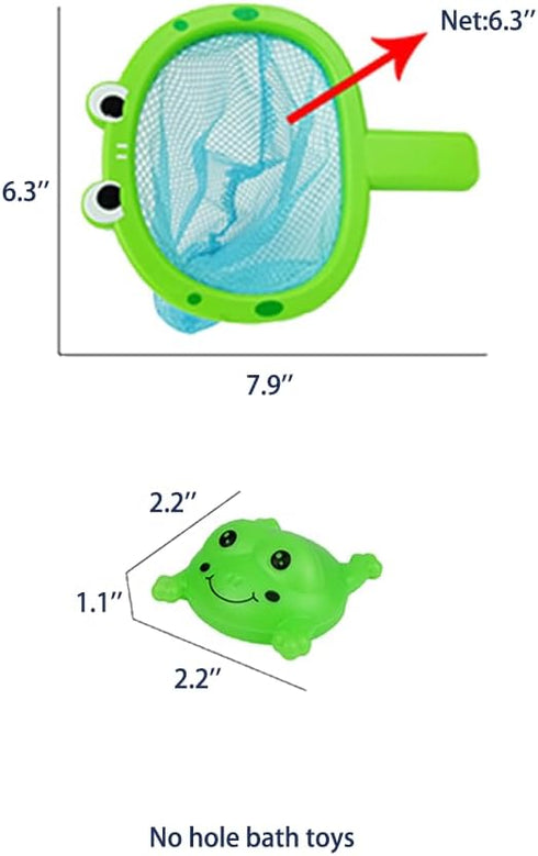 YUERFEILA 1 3 Set Baby Bath Toys Pcs Frog Animals Fishing Net with Pcs Water Floating Sea Animals Frog Toys, Bathroom